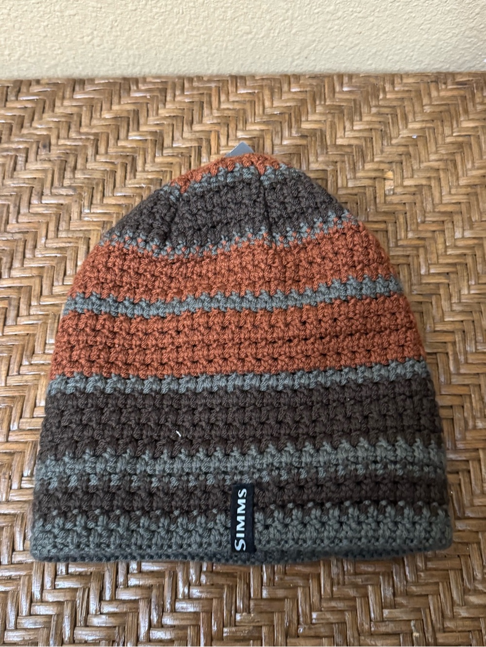 Simms Men’s Chunky Beanie Stripes Crochet Beanie — Brown, Orange & Gray